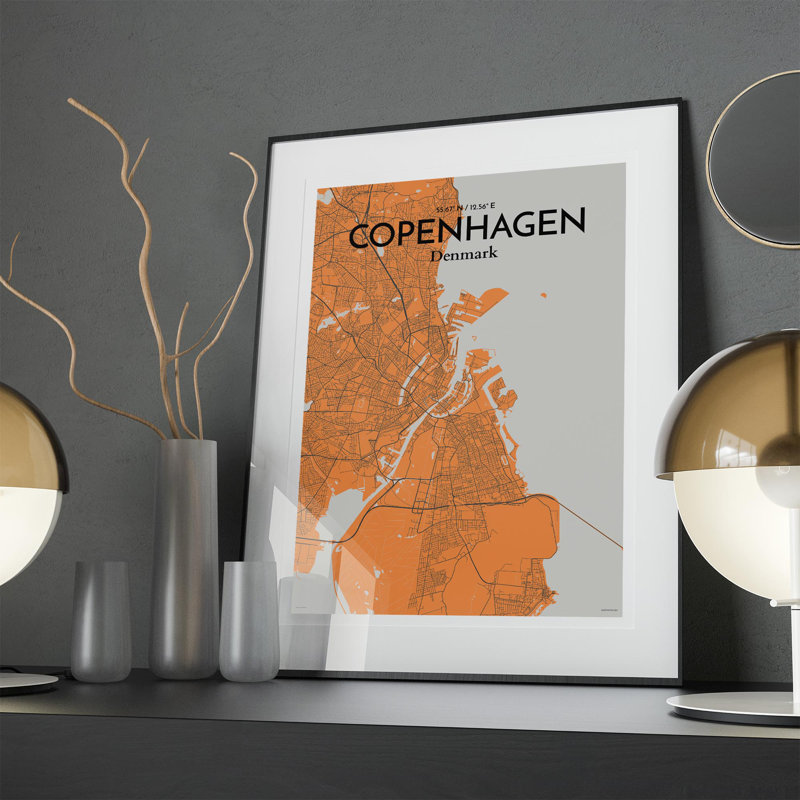 Copenhagen City Map In Orange - No Frame Print, 27.6cm H x 19.7cm W x 0.05cm D