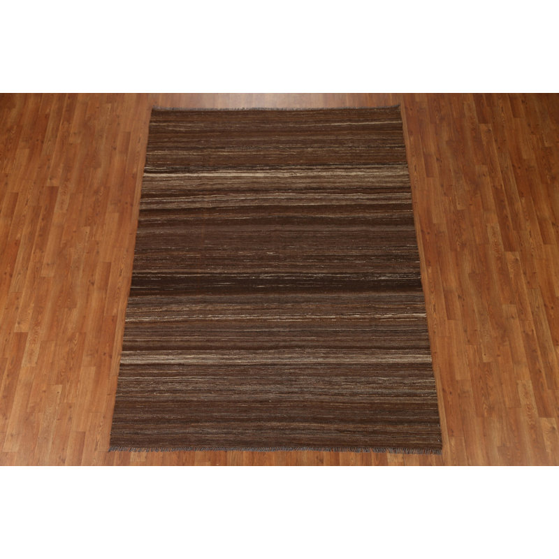 Tapis rayé en laine noué à la main et rectangulaire tissé à plat à la main 5 pi 9 po x 7 pi 5 po