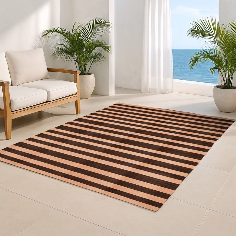 HorizontalStripes Black Indoor and Outdoor Area Rug, Rectangle 2' x 3'