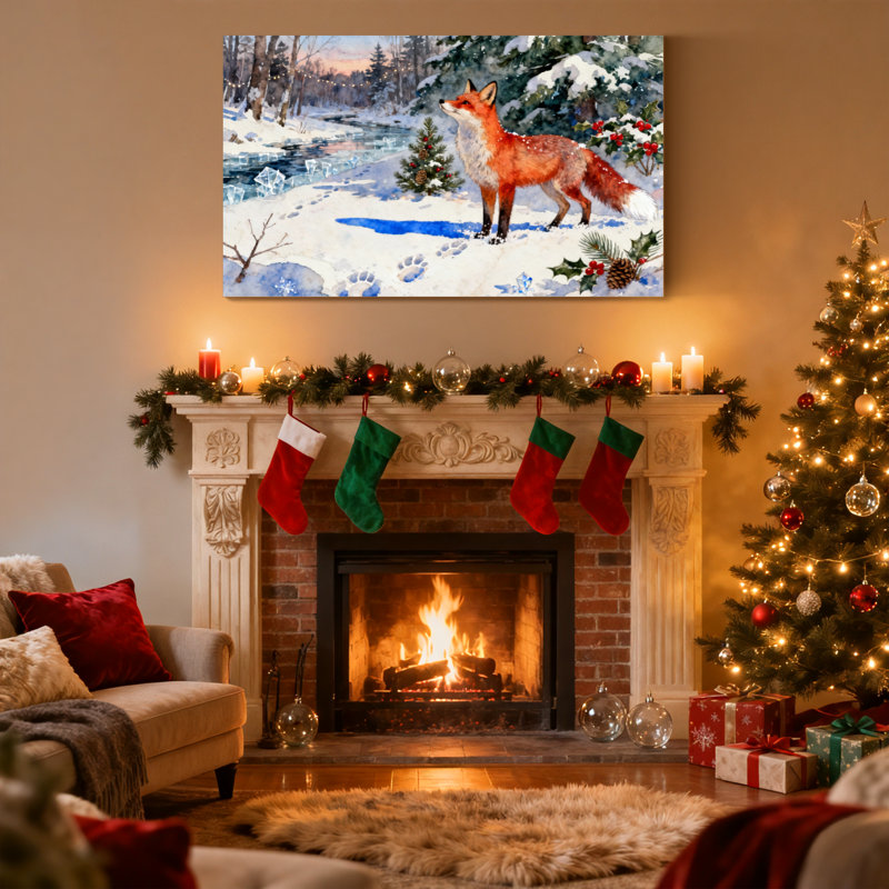«Christmas Winter Fox Snowy Forest Holiday», ensemble de 3 impressions sur toile, H 16 po x l 24 po