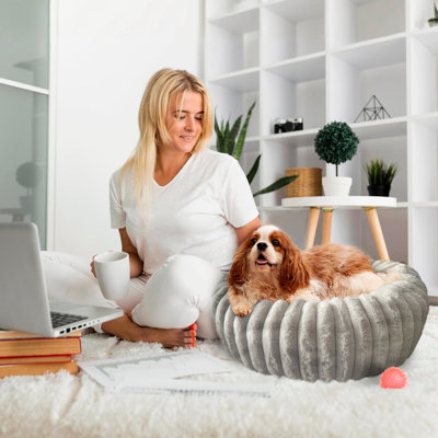 Elle Décor Round Wide Wale Pet Cuddler Bed, Anti-skid Bottom, Bedding For Dogs And Cats