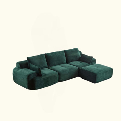 Modern Memory Foam Compressed Sofa,Large Sectional Couches For Living Room,Pet-Friendly Cloud Modular Sectional Sofa,Corduroy Fabric,Extra Deep Loveseat,No Assembly Required