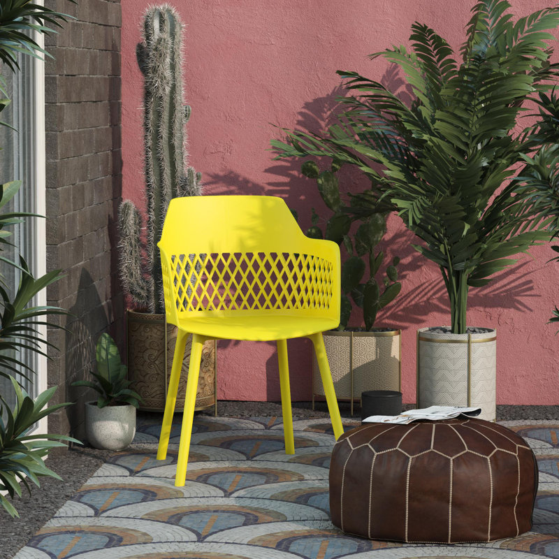 Shari Patio Dining Side Chair with Cushion, Yellow