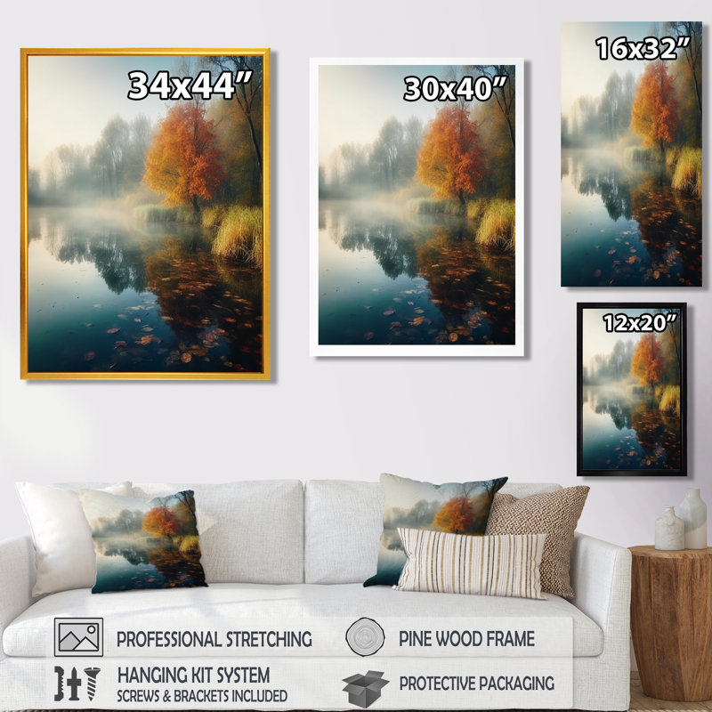 Brume matinale sur le lac Forest, H 32 po x l 24 po, Cadre flottant noir, bois massif