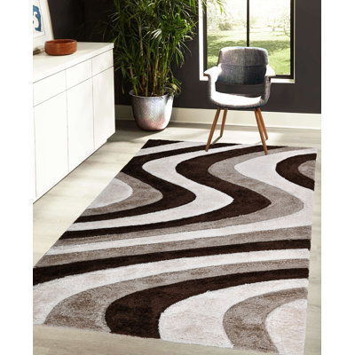 Tapis géométrique moderne brun et beige RugGuy - pour salon, salle à manger - 5 pi 3 po x 7 pi 3 po, sans abri, facile à nettoyer