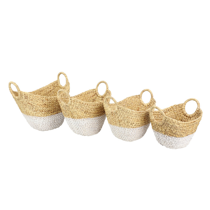 Dip-Dyed 4 Piece Wicker Basket Set, Brown/White