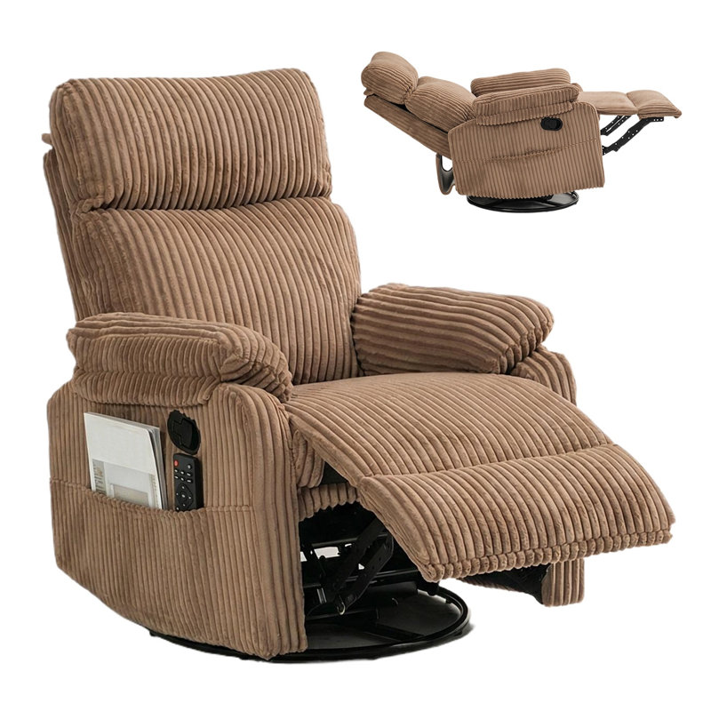Fauteuil inclinable à bascule pivotant à 360° avec repose-pieds, revêtement en velours côtelé, idéal pour les chambres d'enfants et les petits espaces, brun