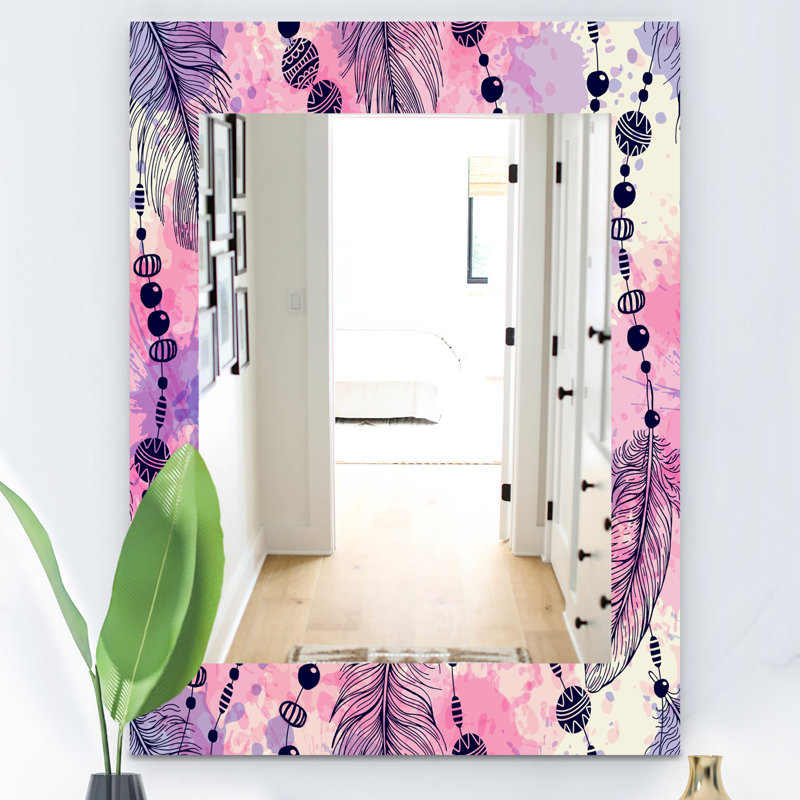Miroir décoratif plumes éclectique, H 24 po x l 32 po