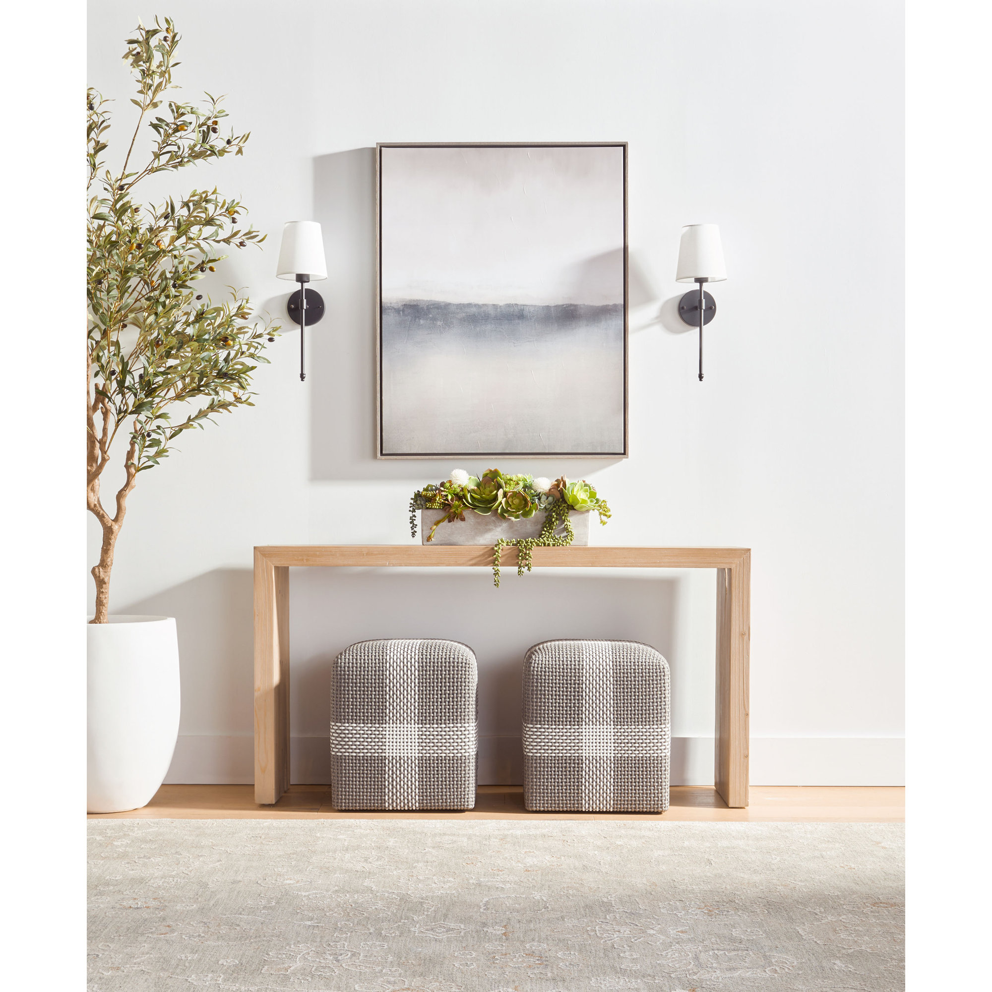 Outdoor Ottoman, Gray/White