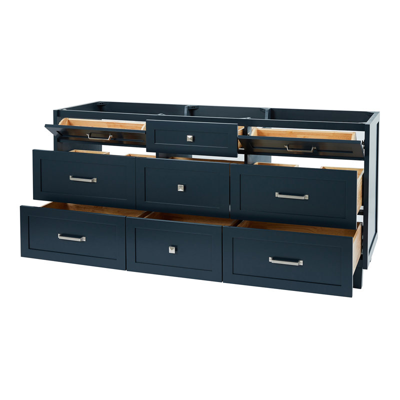 Meuble-lavabo double ARIEL Monreau 72 po en bois massif, bleu nuit, Bleu