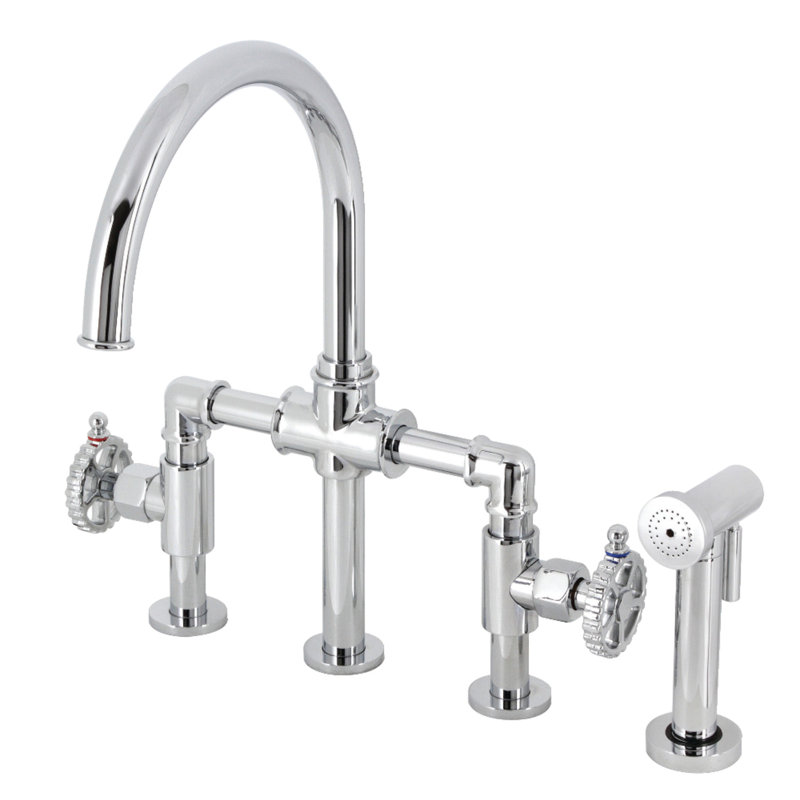Robinet de pont avec douchette latérale, Chrome poli