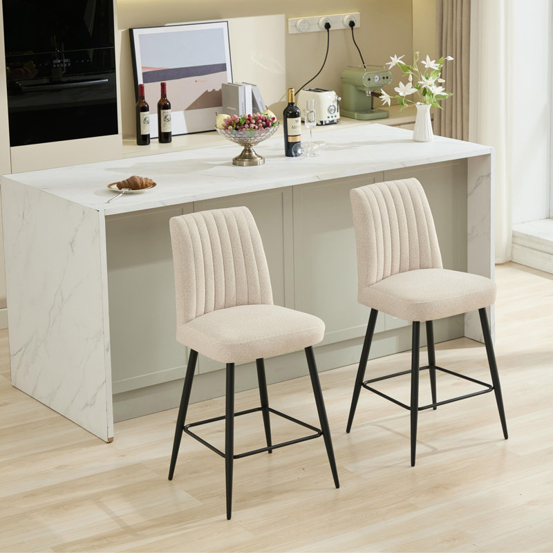 Ensemble de 2 chaises de bar réglables à pieds de fer réglables en velours beige, Beige