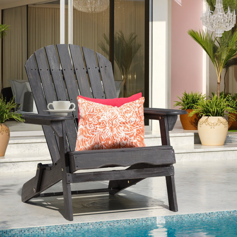 Acacia Wood Folding Adirondack Chair, Gray