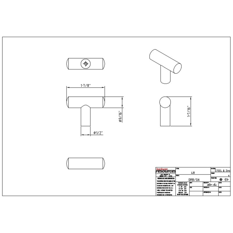 Key West 1 7/8" Length Bar Knob, Satin Nickel