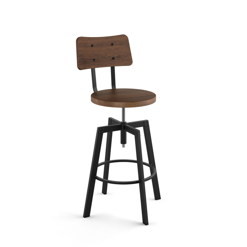 Buth Swivel Solid Wood Adjustable Height Stool, Brown