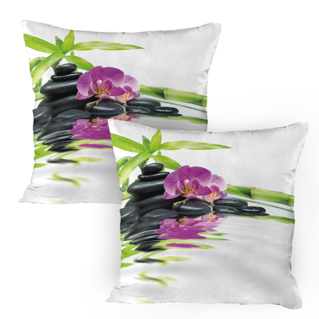 Kissenbezug Packung mit 2, Purple Orchid Bambusse, Schwarz Lila