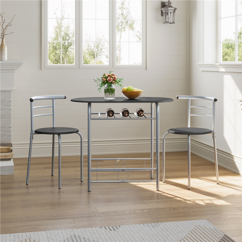 2 - Person Dining Set, Black/Silver, 80 cm L x 53 cm W x 75.5 cm H