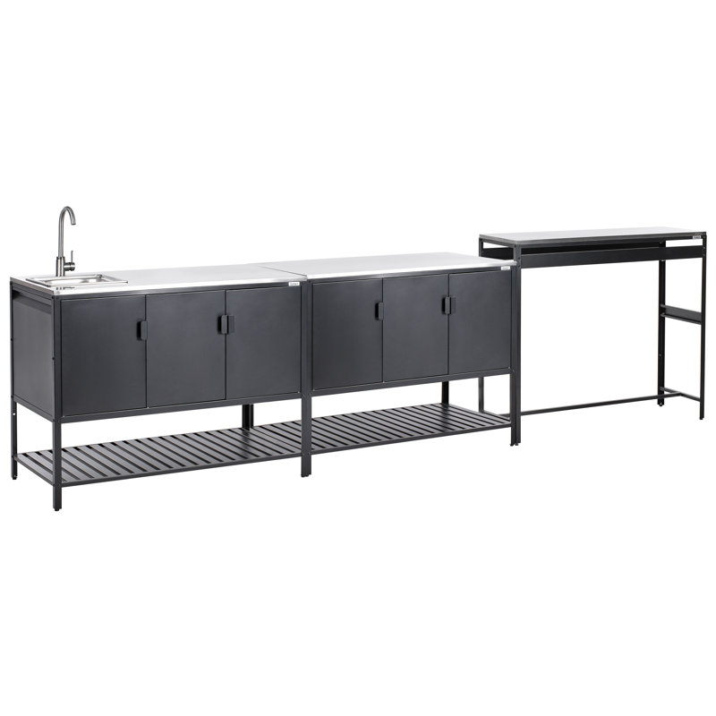 3 Piece Outdoor Kitchen Set with Sink MAENZA Metal Black