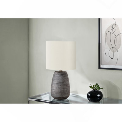 Lighting, 19"H, Table Lamp, Grey Ceramic, Ivory / Cream Shade, Contemporary