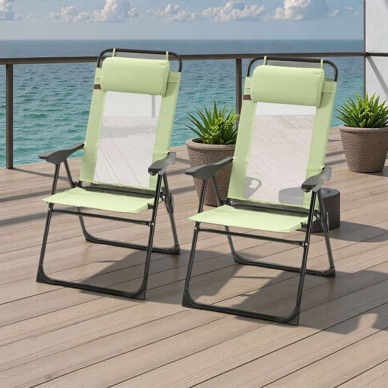 Folding Recliner Set of 2 Adjustable Backrest Outdoor Patio Lounge Chair, Green