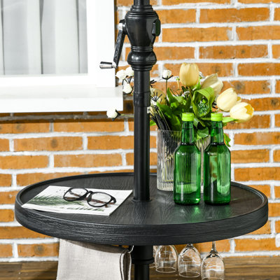 Plateau de table parasol de plage 23,5 po - Porte-verres à vin et porte-serviettes pliable noir pour patio, terrasse, piscine