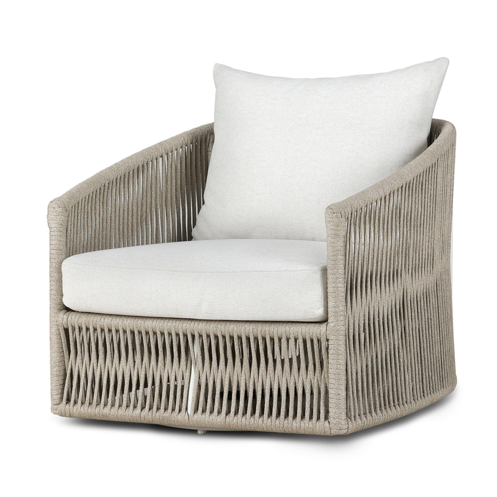 Nashira Swivel Outdoor Lounge Chair, Ivory Rope, Alessi Linen
