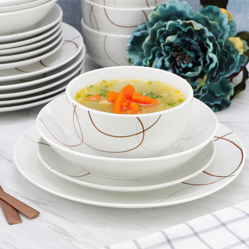  Service de table en porcelaine double 16 pièces pour 4 personnes Sydney, Abstrait or et blanc