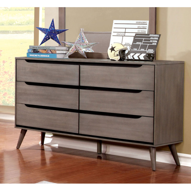 Commode double 6 tiroirs avec Miroir chilhowee, Gris