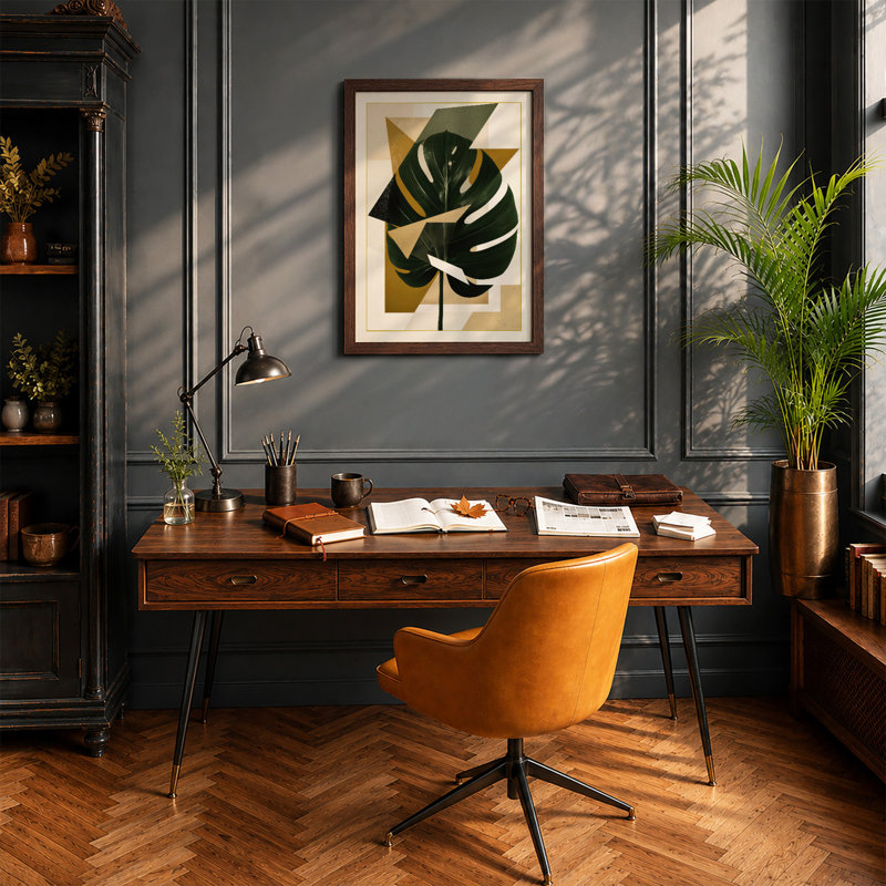 Monstera Geometry Botanical - Print, Walnut, A1 - 84.1 x 59.4 cm