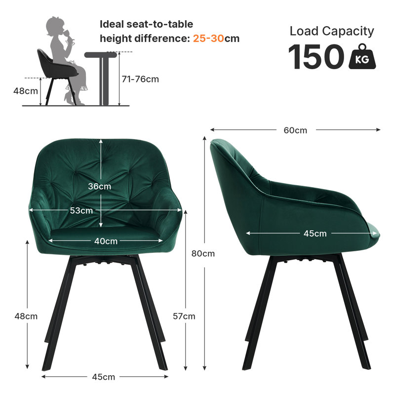 Abelina 48cm H Tufted Velvet Upholstered Dining Chair, Green, 1