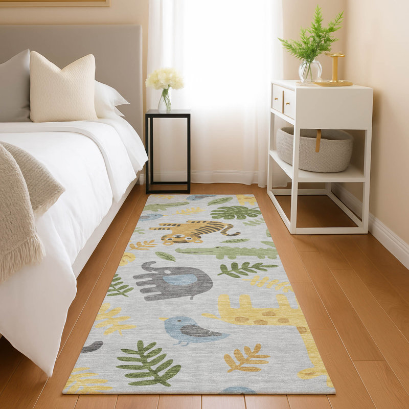 Machine Washable Indoor/Outdoor Chantille ACN2578 Kids Rug, 2'3" x 7'6" Runner, Silver
