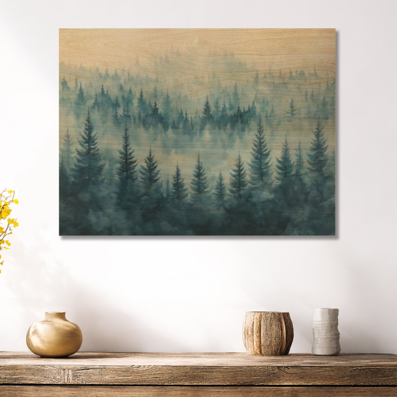 Décoration murale en bois «Cool Mist Blue Forest II», H 18 po x l 24 po, Rectangle