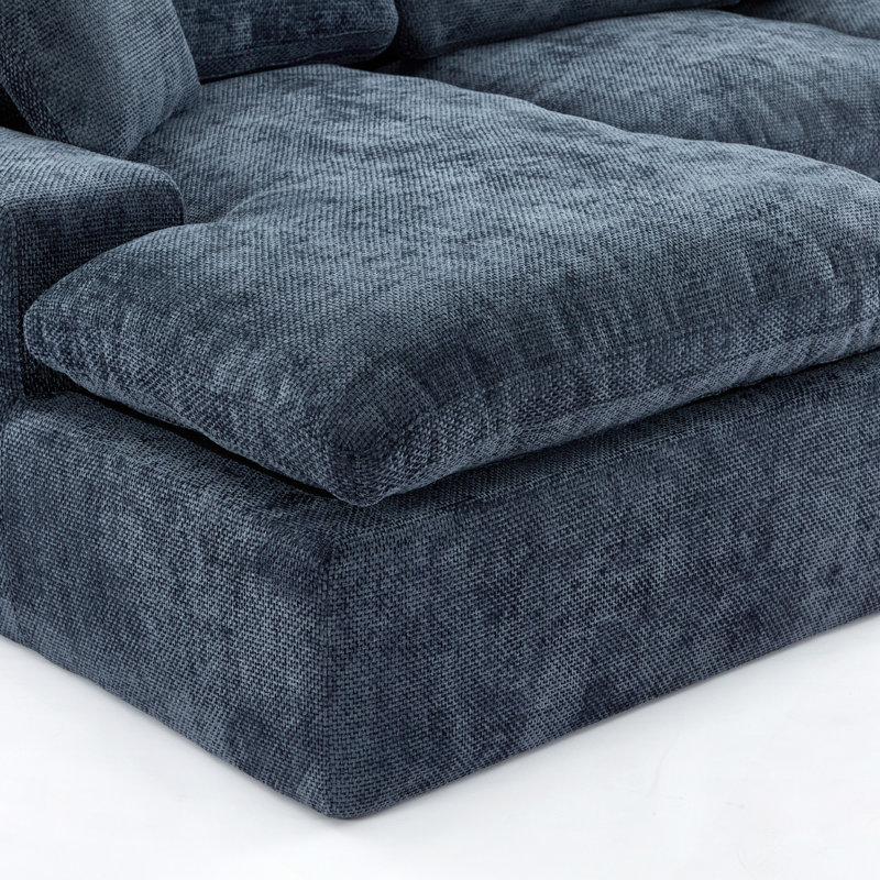 Canapé modulaire rembourré 107,9 po Cloud avec coussin double couche et poches latérales, Chenille bleu