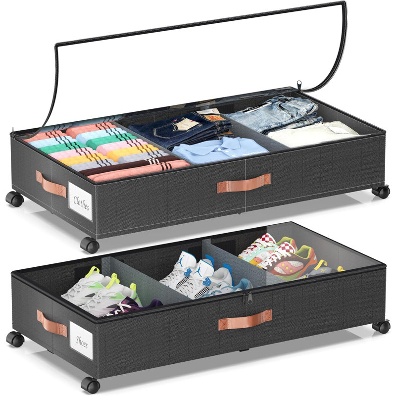 Under Bed Storage Containers With Wheels, Clear Lids, And Dividers - Large Capacity & Durable (2 Pack)