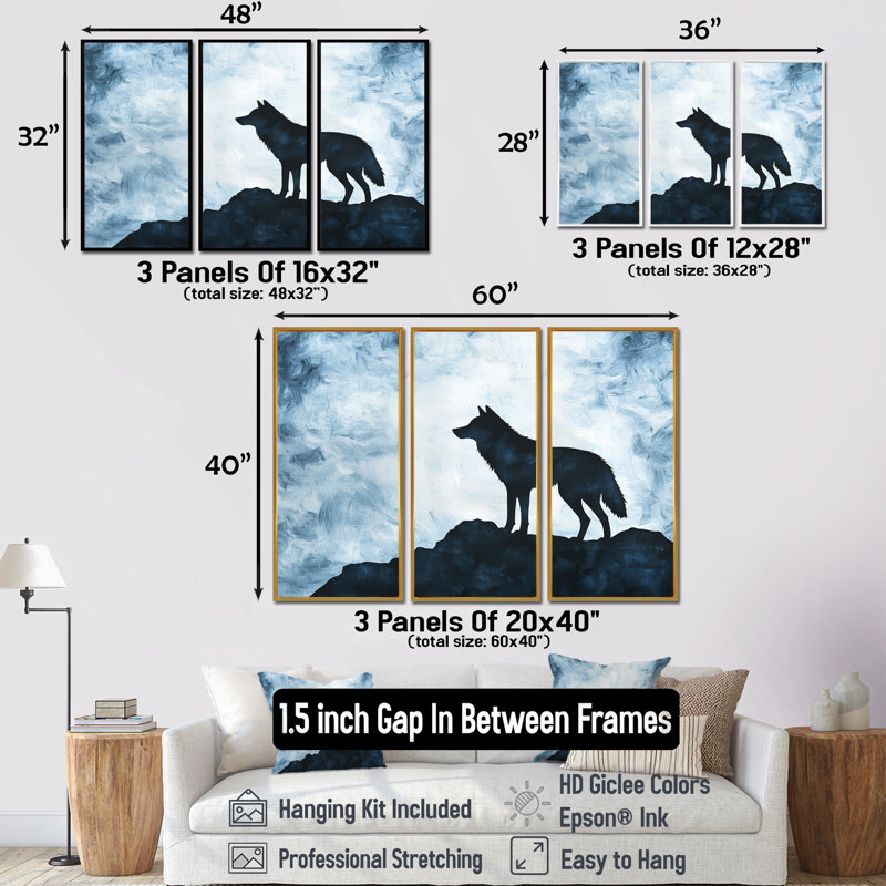 «Forest Wolf Guardian of the Woods IV», ensemble de reproductions d'art mural loup, 28" H x 36" W, Floater Framed Print