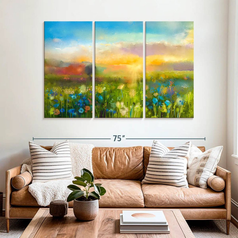 Alvord, fleurs sauvages, pré, coucher de soleil, H 42 po x l 65 po