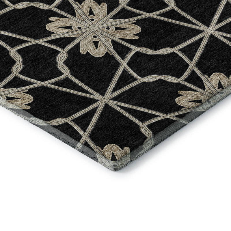 Tapis noir Prisco lavable à la machine de qualité supérieure, Rectangulaire 3 pi x 5 pi