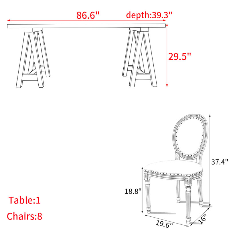 Ensemble de table simple en bois massif de style américain, H 29,5 po x L 86,6 po x l 39,3 po