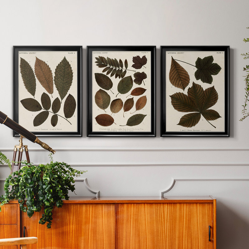 Autumnal Leaves I - Ensemble de 3 peintures sur toile encadrées, Toile avec cadre noir, H 26,5 po x l 109,5 po x P 1,5 po