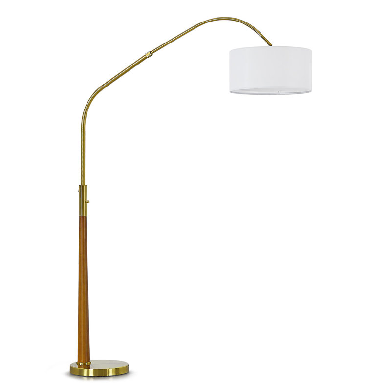 Lampe sur pied arquée en bois massif 81 po avec ampoule DEL à intensité variable Everly Quinn Quelia, Laiton brossé, Blanc