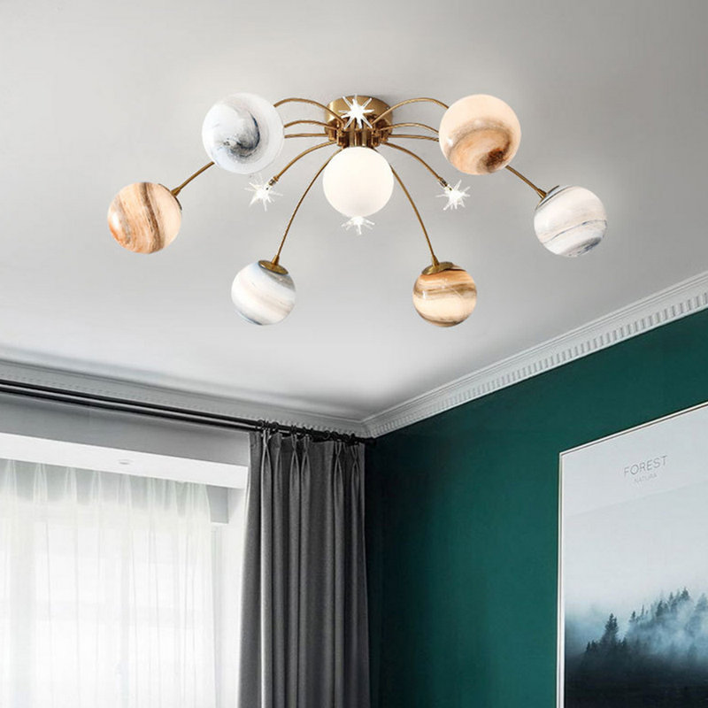 Plafonniers modernes Modern, plafonnier encastré en forme d'étoile avec abat-jour en verre Everly Quinn Star, lustre spoutnik pour chambre d'enfant 13 lumières