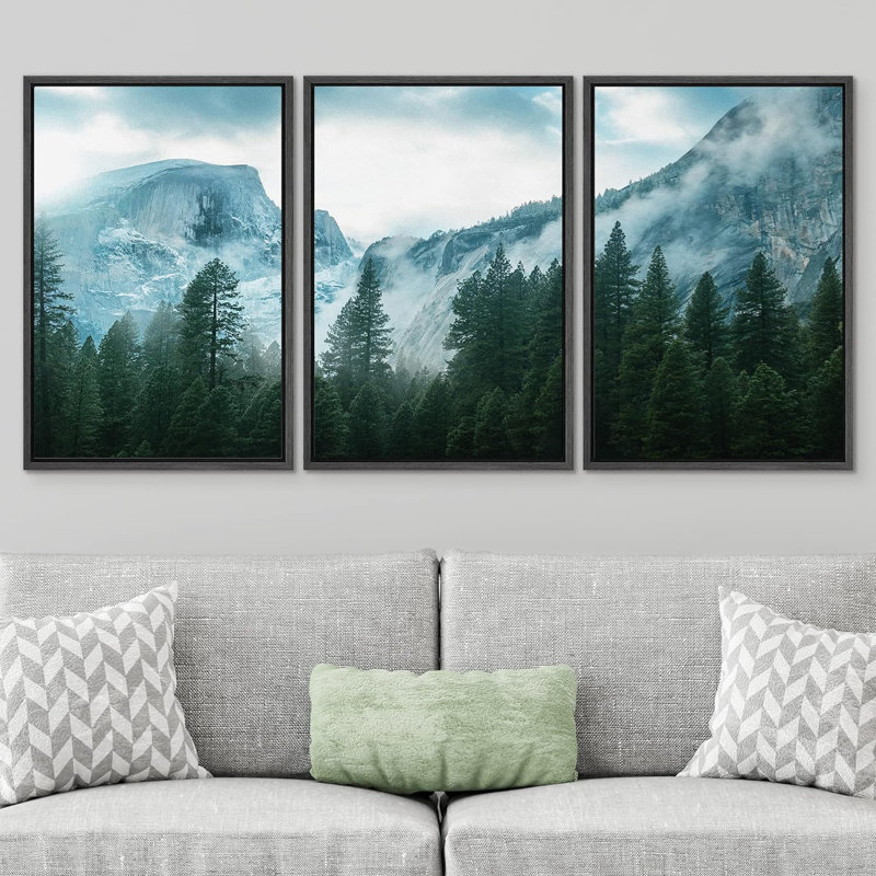 Woodland Nursery - Ensemble de 3 reproductions encadrées sur toile, H 24 po x l 48 po x P 1,5 po, Cadre noir