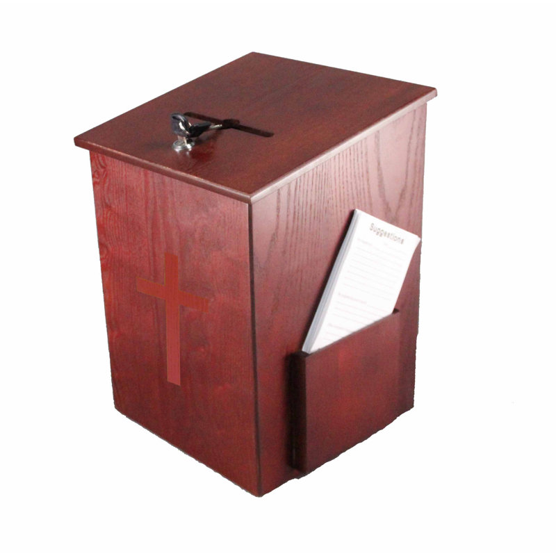 Boîte de collecte de fonds Wood Church, H 14,2 po x l 9,4 po x P 9,4 po, Marron / rouge