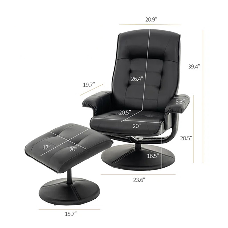 Recliner Chair With Ottoman, 360° Swivel Pu Leather Lounge Chair With Adjustable Backrest & Sturdy Metal Base