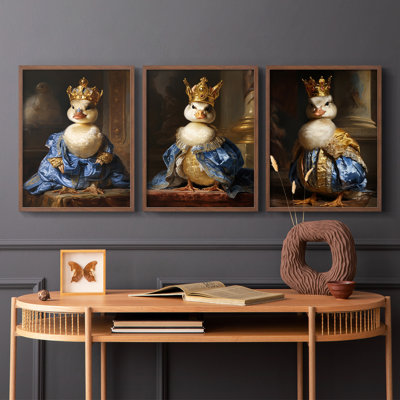 Série royale d'animaux LXV III - ensemble de 3 estampes numériques encadrées - prêt à être accroché