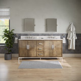 Brookhn 72 In. Double sink White Quartz top Bath Vanity in Lustrous Walnut with Hook Faucet