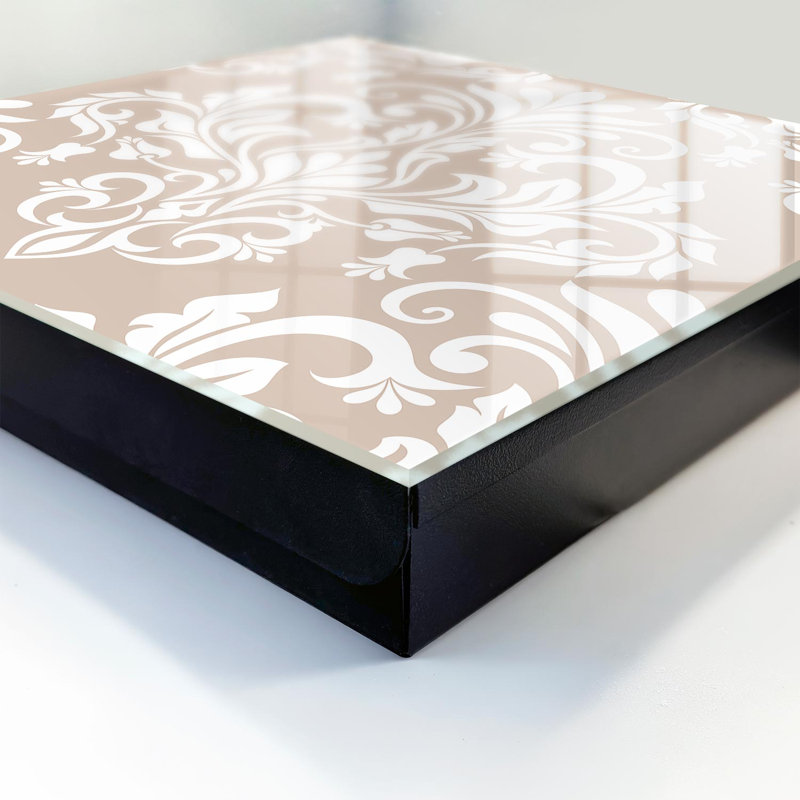 Key box, Opens to the right, 30x30x5, White, Beige background with white symmetrical patterns and elegant, 