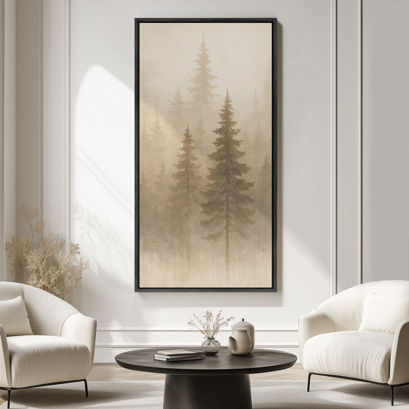 «Misty Evergreen Forest Layers», grande impression sur toile encadrée pour chambre principale, H 60 po x l 30 po x P 1,5 po