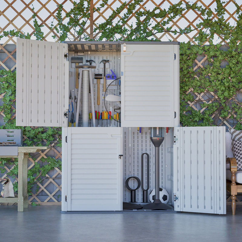 Rust Proof Resin Garden Equipment Storage - Weatherproof, Spacious, UV Resistant Material, Non-Partitioned, White/Blue
