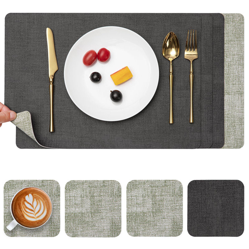 Faux Leather Placemat, Grey Green